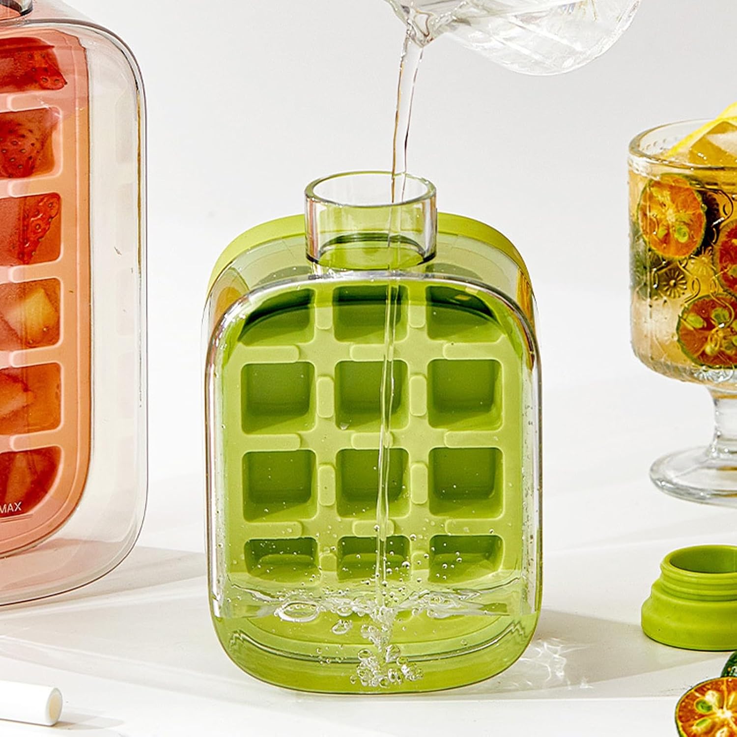 2025 Ice Cube Bottle with Straw – 2-in-1 Water Bottle & Touch-Free Ice Cube Tray